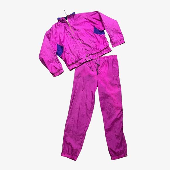 Vintage Puma Tracksuit Womens M Berry Nylon Windbreaker Lined Jacket Pants *READ - Picture 1 of 16